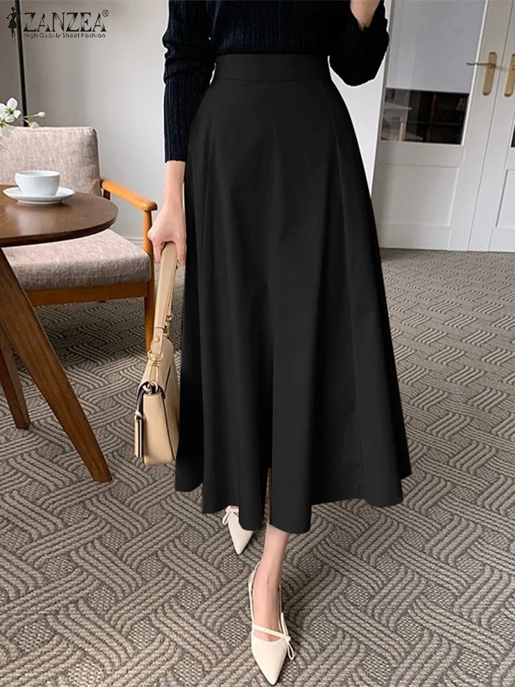 Women High Waist Work OL Skirts ZANZEA Sping Casual Solid Skirt Elegant A-line Party Faldas Saia Jupes Autumn Summer Sundress 2