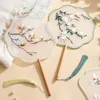Embroidered Group Fan Ancient Style Fan Summer Long Handled Tassel Dance Hanfu Palace Fan Children's Cheongsam Round Fan 3