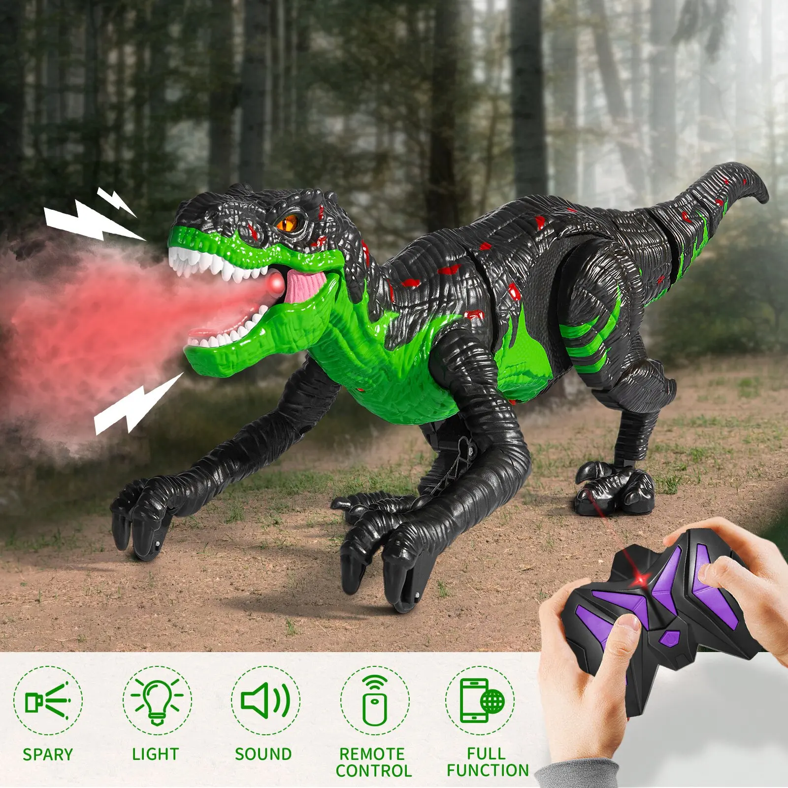 Remote Control Dinosaur Gift Toy, Electric Dinosaur, Rechargeable RC Dinosaur Robot with Simulation Fire Breathing Birthday Gift 4