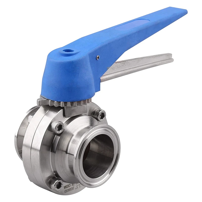 

2X Butterfly Valve With Blue Trigger Handle Stainless Steel 304 Tri-Clamp (1.5 Inch Tri Clamp Butterfly Valve)