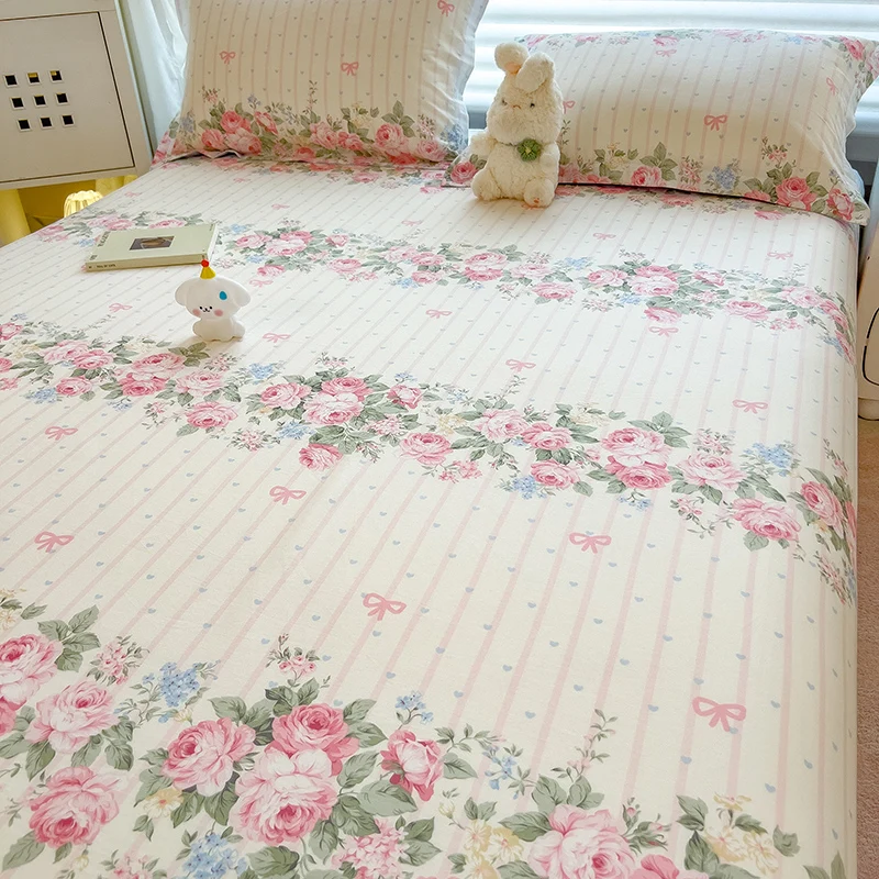 Skin-friendly Bed Sheets 100% Cotton Bed Cover Floral Style Fitted Sheet Queen Size Bed Linen couvre lit (Pillowcase Need Order) 2