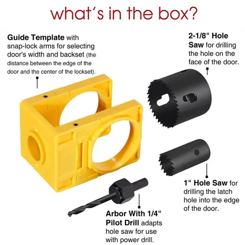그녀를 위한 선물 1-3/8인치 - 1-3/4인치 목재 문용 도어락 설치 키트(가이드 템플릿, 도어락 홀쏘 포함)