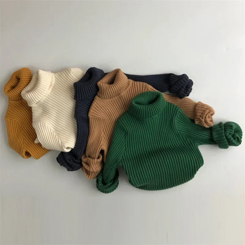 

ZHIO Winter Kids Sweaters Solid Girls Sweater Brief Boys Pullover Turtleneck Children Knitwear Long Sleeve Warm Cotton Tops
