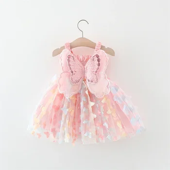 New Summer Baby Girl Dress Halter Butterfly Back Wings Fantasy Princess Dress Sweet Birthday Party Team Dress 1