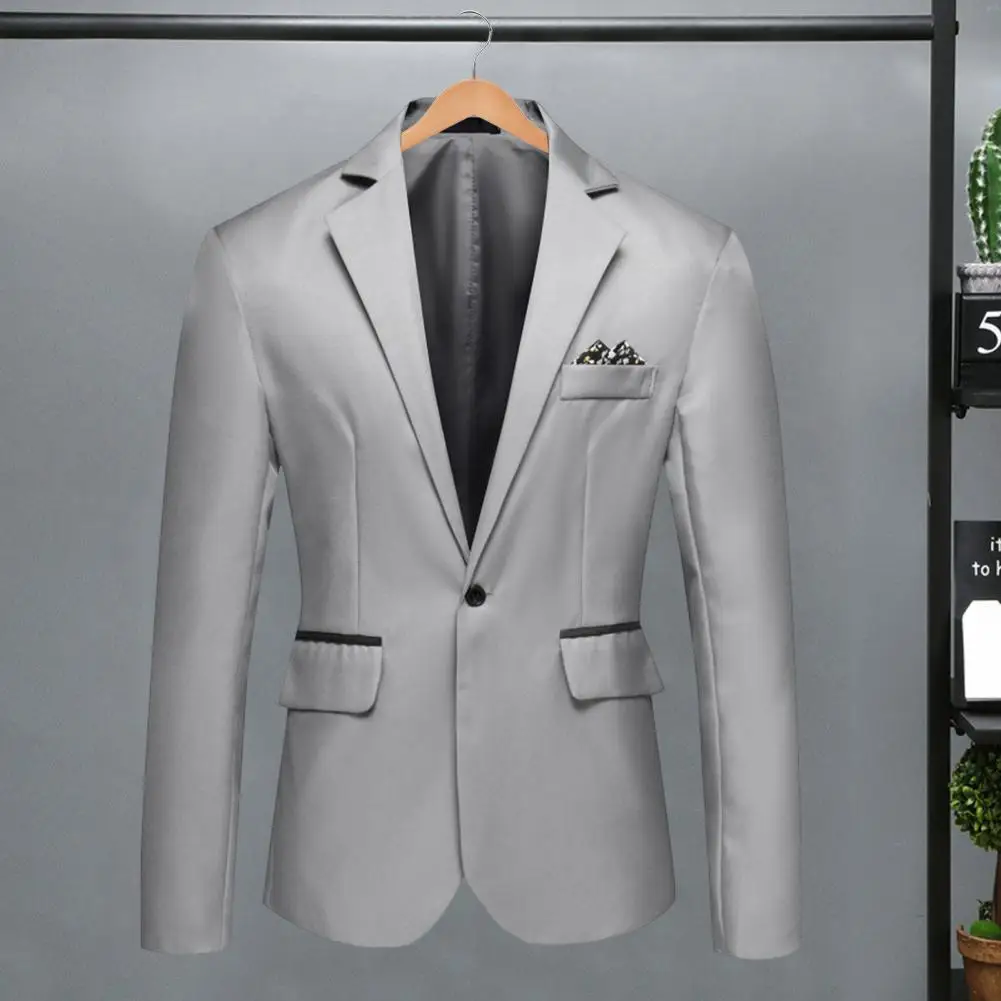 Men Suit Jacket Elegant Men's Spring Autumn Suit Coat with Lapel Design Flap Pockets Single Button Formal Business Gown for A