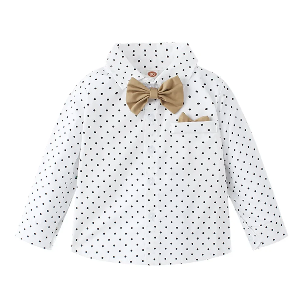 Cross-Border New Spring Autumn Children's Clothing Boys Long Sleeve Shirt Gentleman's Formal Performance Top with Bow Tie