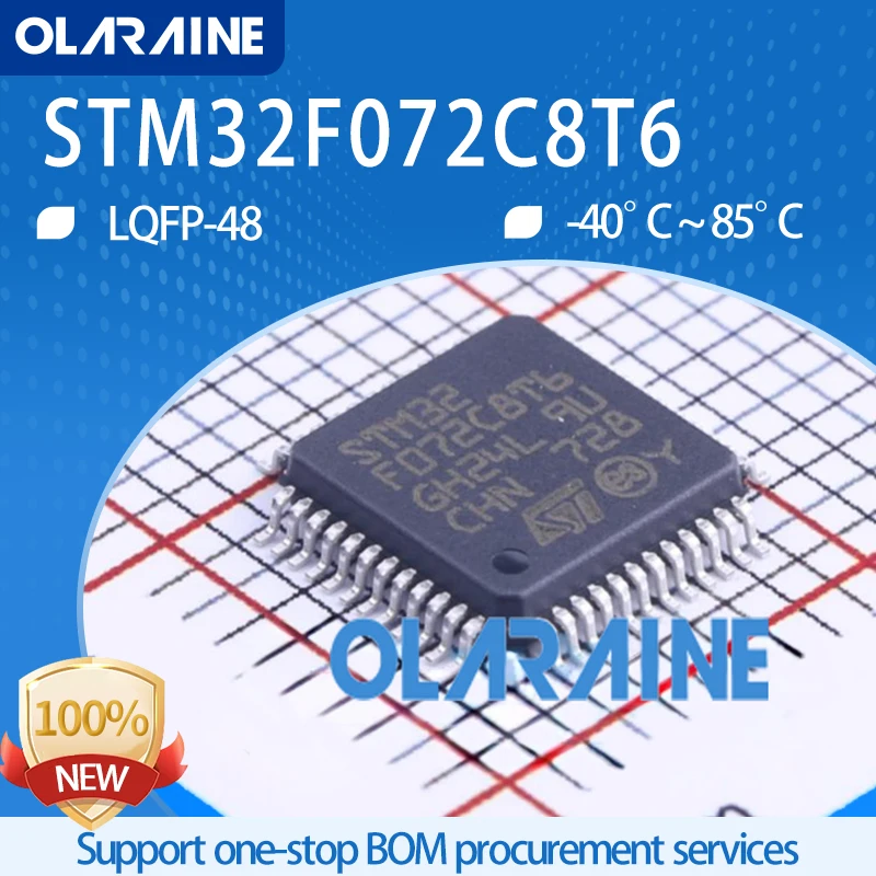 

5Pcs STM32F072C8T6 LQFP-48 SMD 64 kB 32-bit microcontroller - MCU ARM Cortex M0 12 bit 48 MHz 37 I/O 16 kB 3.6 V