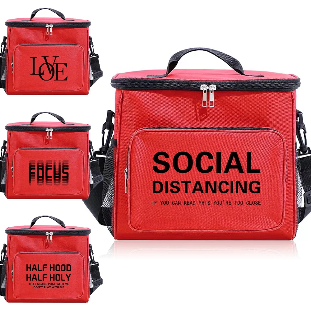 

2024 Cute Thermal Lunch Bag for School Children Pink Color - Waterproof Food Storage Dinner Box Text Printing Series