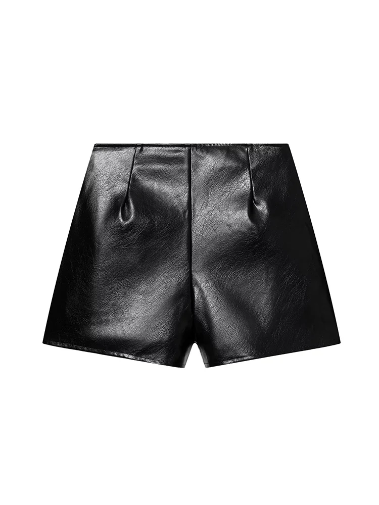 Elegant Women Faux Leather Mini Shorts Skirts  Fashion Black PU Skirts Woman Chic Side Split Zip Up Skirts Shorts Autumn New