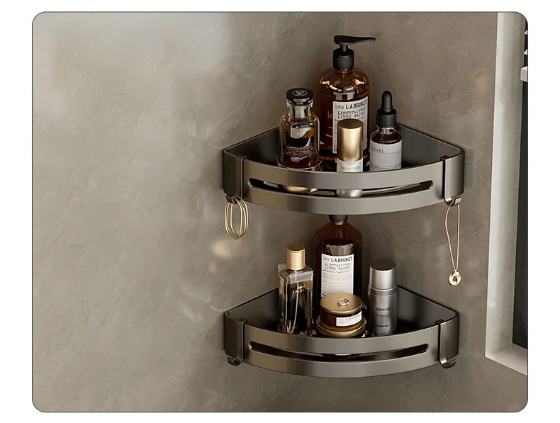 Aluminum Corner Shower Rack - Wall Mounted Bathroom Storage Organizer