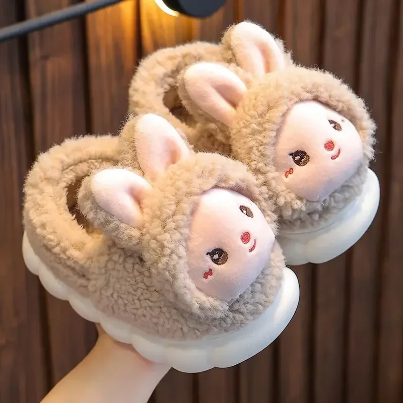 Winter Warm Kids Slippers Boys and Girls Indoor Non-slip Cotton Shoes Cartoon Fur Slides Children's Cotton Slippers