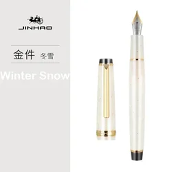 Elegant Gold Trim Acrylic Fountain Pen with Fine Nib for Writing and Calligraphy (Winter Snow)