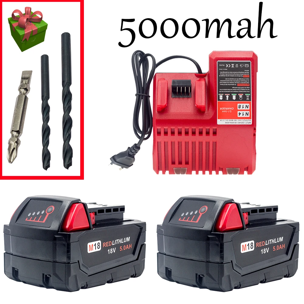 Аккумулятор M18 для Milwaukee 18V 5000mAh XC Li-Ion Сменный аккумулятор 48-11-1815 M18B2 M18B4 M18BX L50 |