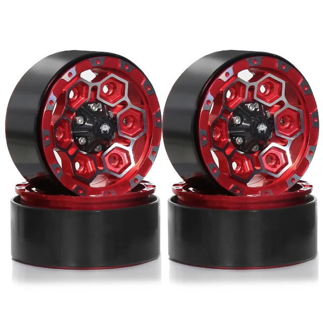 TREAL 1.9" Beadlock Wheel Rims (4pcs) For Axial SCX10 III, SCX10 II, TRX-4 RC Crawler - Type M Red Aluminum - View #5