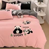 Cute Panda 100% Cotton Bedding Set Kawaii Embroidered Duvet Cover Bed Sheets Set Flat/Fitted Sheet Bed Linen Pillowcase for Kids 5