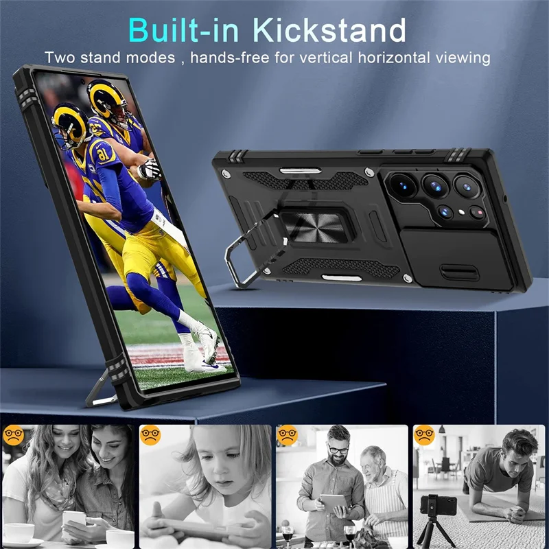 Rotating Camera Lens Military-Grade Armor Phone Case with Ring Stand