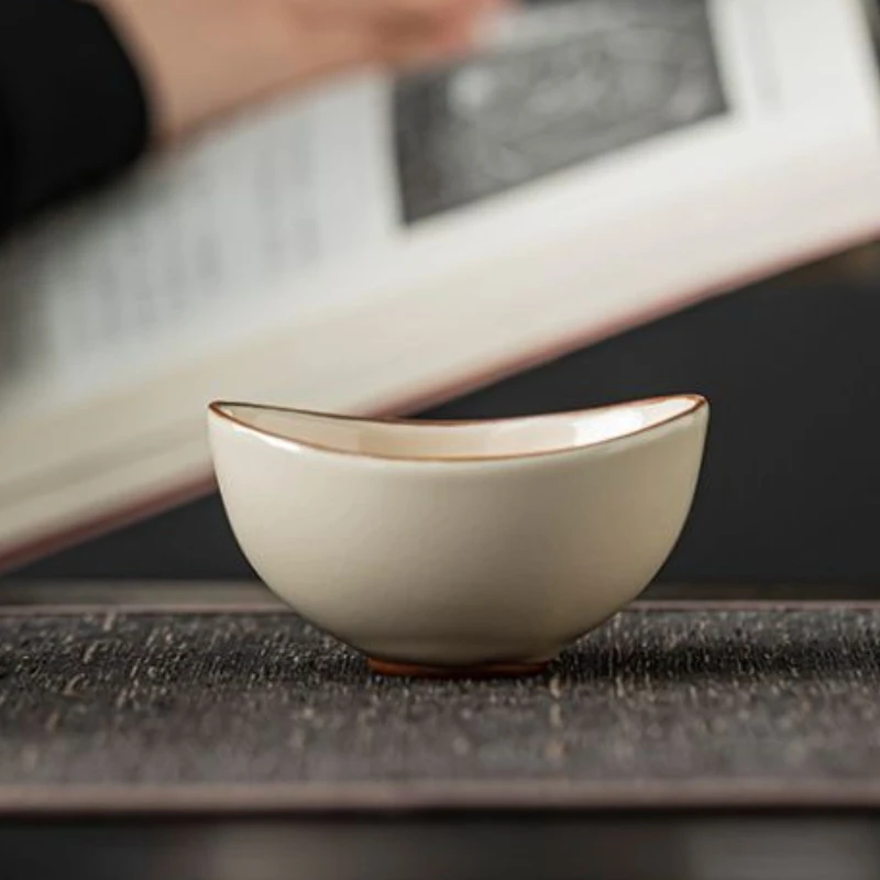 Handmade Dehua Ceramic Tea Cup - Ru Kiln Style, Yellow Glaze Personal Gongfu Tea Set for Home Brewing & Tea Ceremony