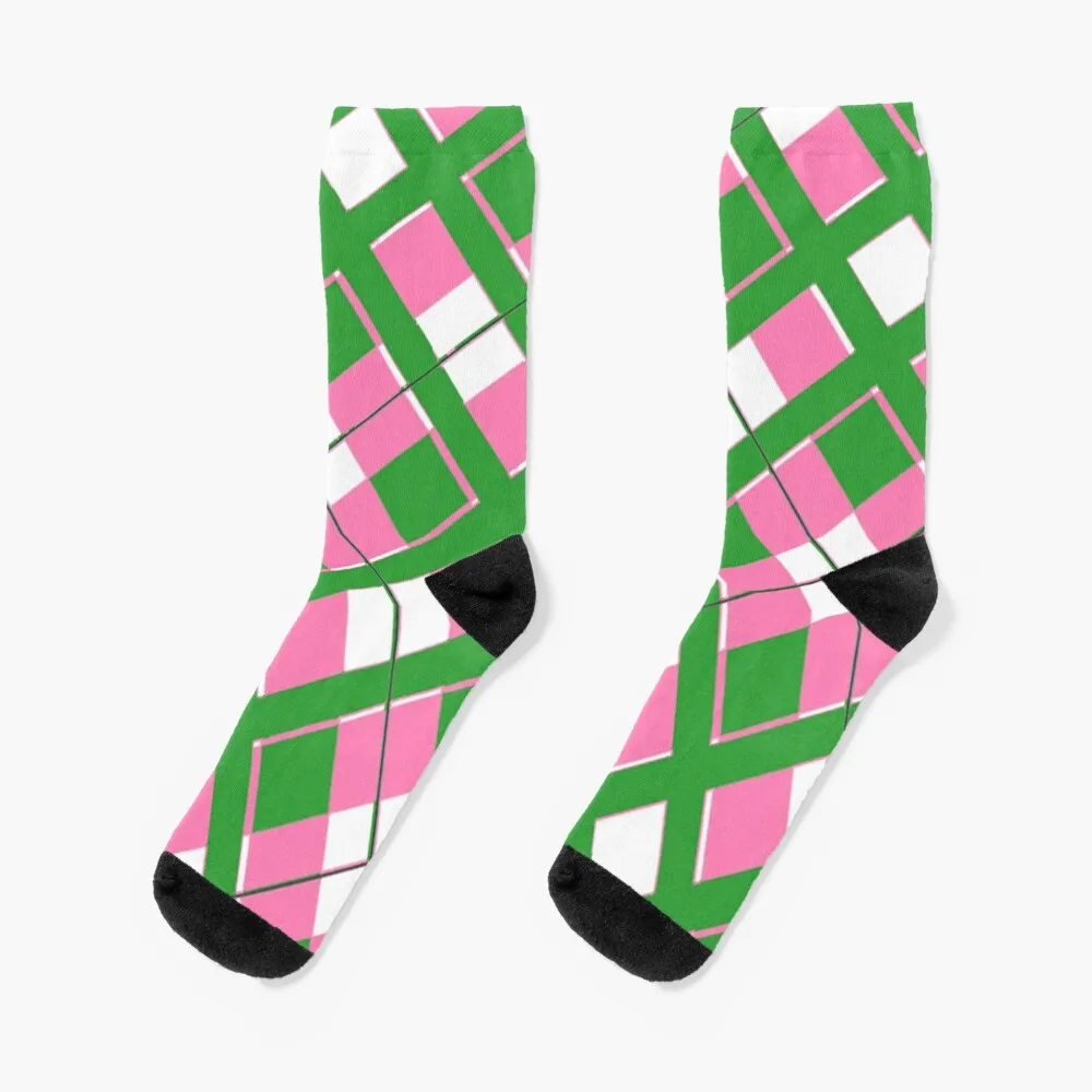 Pink and Green Plaid aka Tartan Socks christmas sock essential Socks For Men Women's