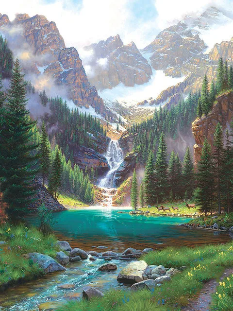 JIEME 5D Diamond Painting Waterfall Full Round Diamond Mosaic Landscape Diamond Embroidery Sale Nature Scenery 