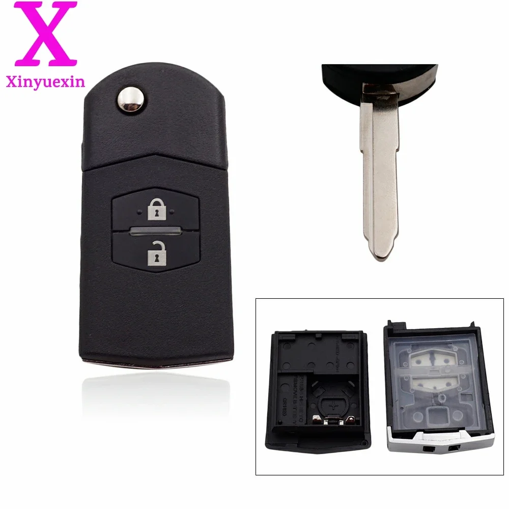 Xinyuexin Car Key Shell for Mazda 3 5 6 2 3 Buttons Remote Key Fob Folding Flip Plastic Case Uncut Blade Car Accessories key case car key shell car remote key car key key shell