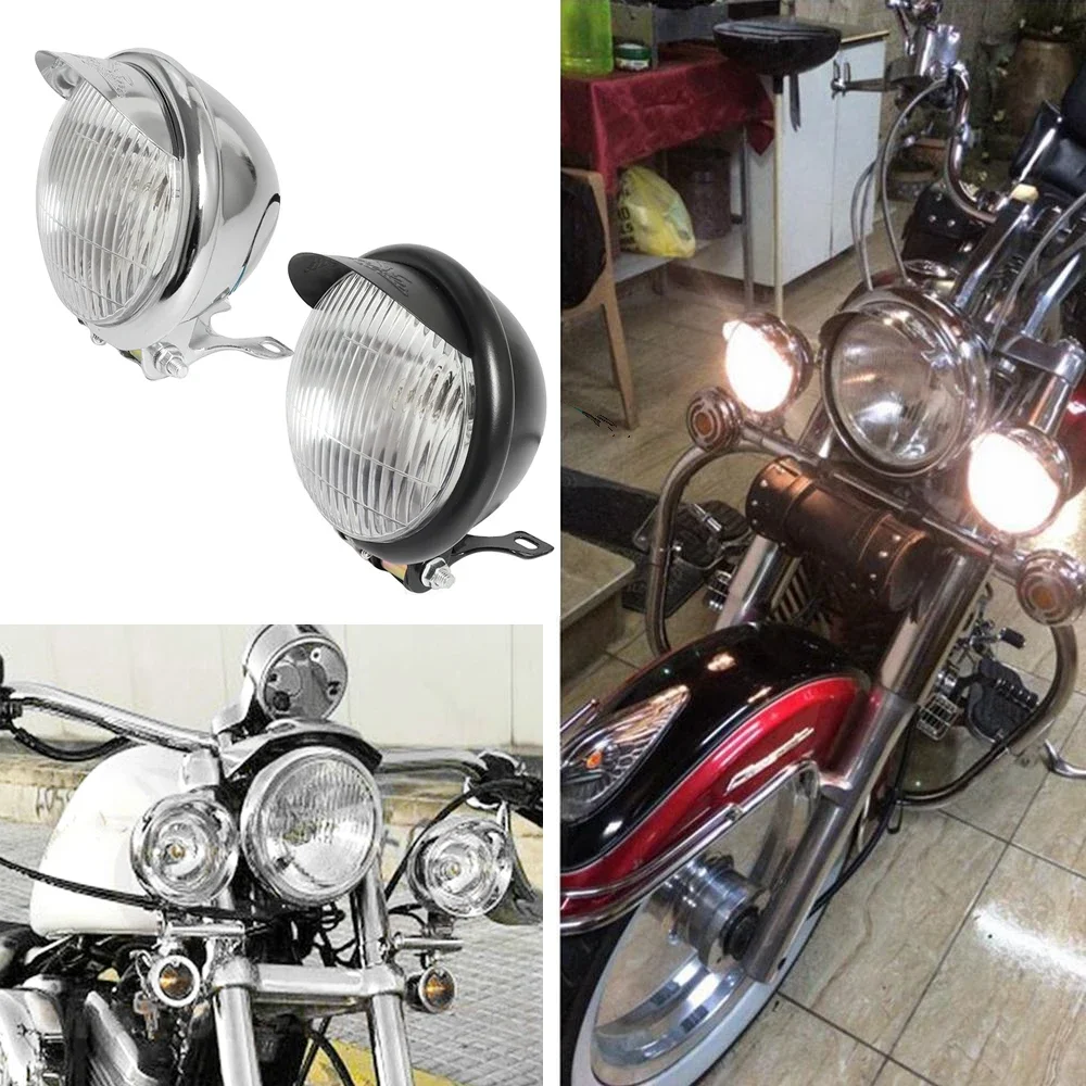 

Round Front Lamp 5.5" for Harley Cruiser Chopper Cafe Racer Bobber Custom Headlamp Chrome/ Black Motorcycle Headlight