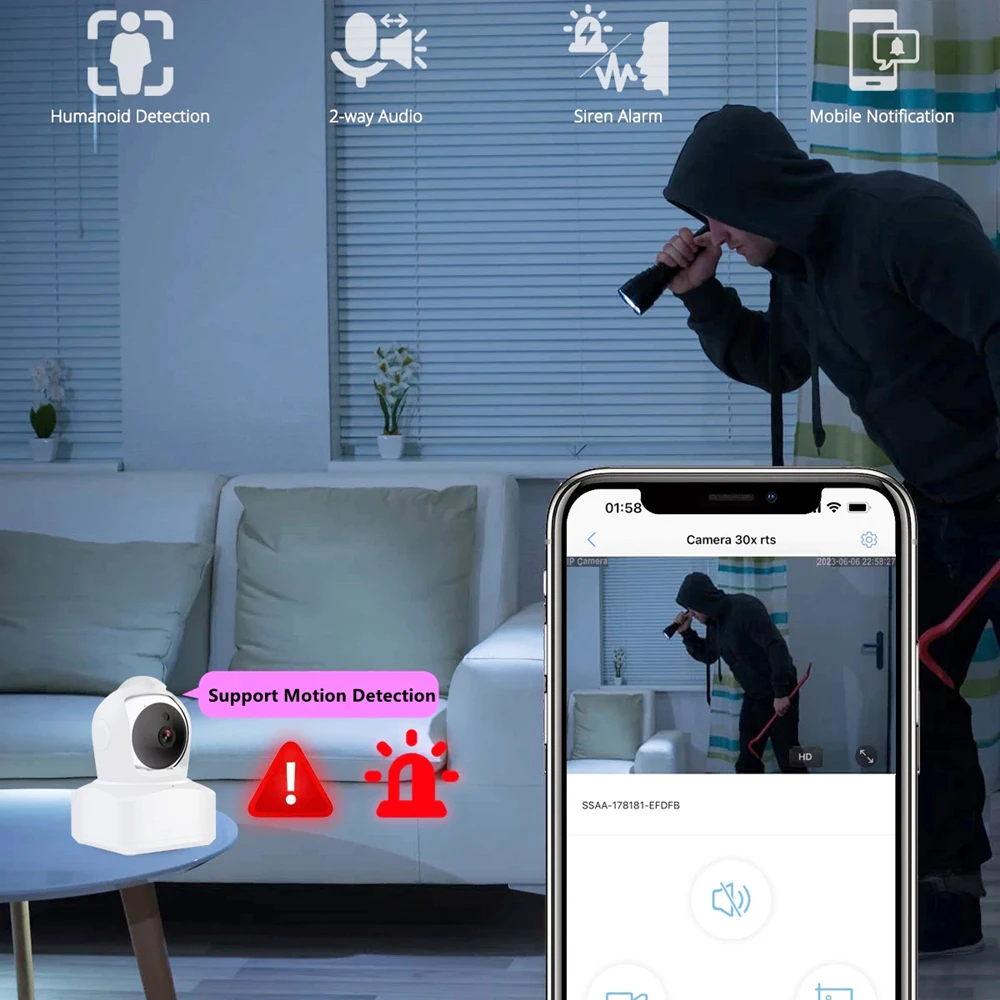 5MP WIFI IP PTZ Camera Indoor Smart Home CamHi APP Two-Way Audio Pan Tilt Wireless Network CCTV Camera With RJ45 Port 4