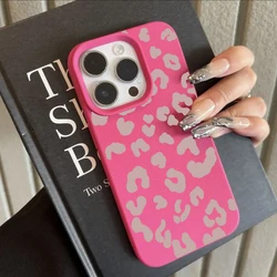 Pink Leopard Print Lichee Pattern Silicone Phone Case Cover - iPhone 15 (Rose red)