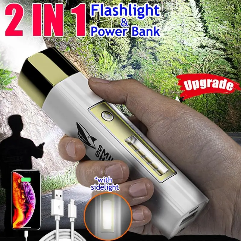 

Professional LED Flashlight USB Rechargeable IPX6 Waterproof 4 Modes Outdoor Portable Waterproof ABS Strong Light Power Bank