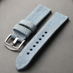 Handmade Okayama Denim Rugged Watchband - Double - Layer Thick Style - 20mm (C Silver buckle)