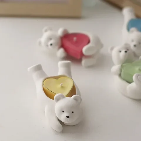 

Cute Polar Bear Candle Holder Silicone Mold Tea Cup Wax Base Bear Design Candle Holder Home Aromatherapy Gypsum Home Decoration