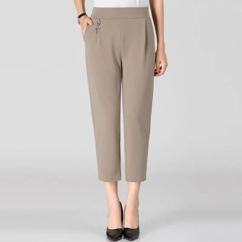 Elastic Waist Leisure Large Size Thin Style Straight Cylinder Seven Points Low Key Skilled Fits Well Women's Pants 2024 Summer