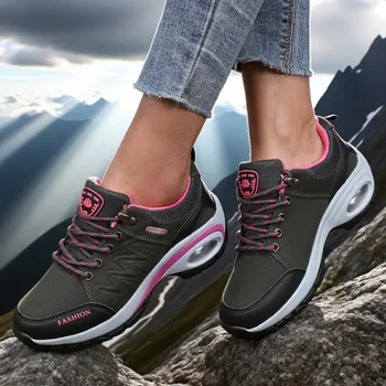 Women's Platform Shoes Waterproof Classic Color Outdoor Hiking Shoes Fashionable Anti Slip Casual Low Top Camping Women Sneakers 4