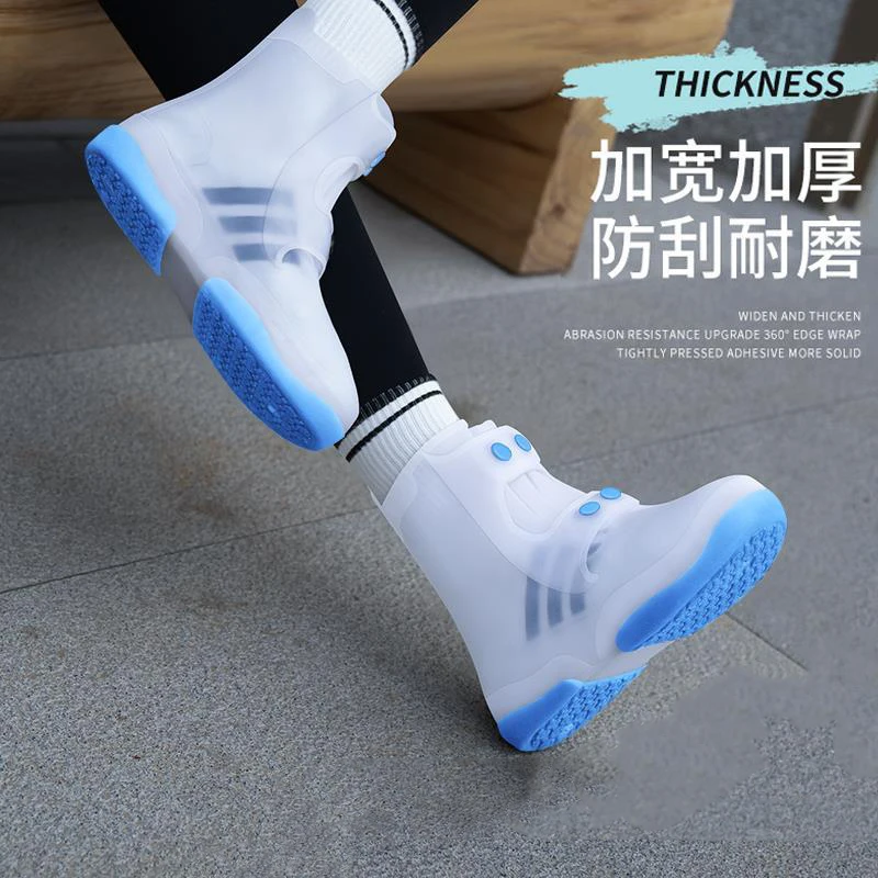 Shoe Waterproof Cover Men Women Rain Shoes New Blue Overshoes Washable Portable Big Open TPE Shoe Cover Button Durable Galoshes shoe covers