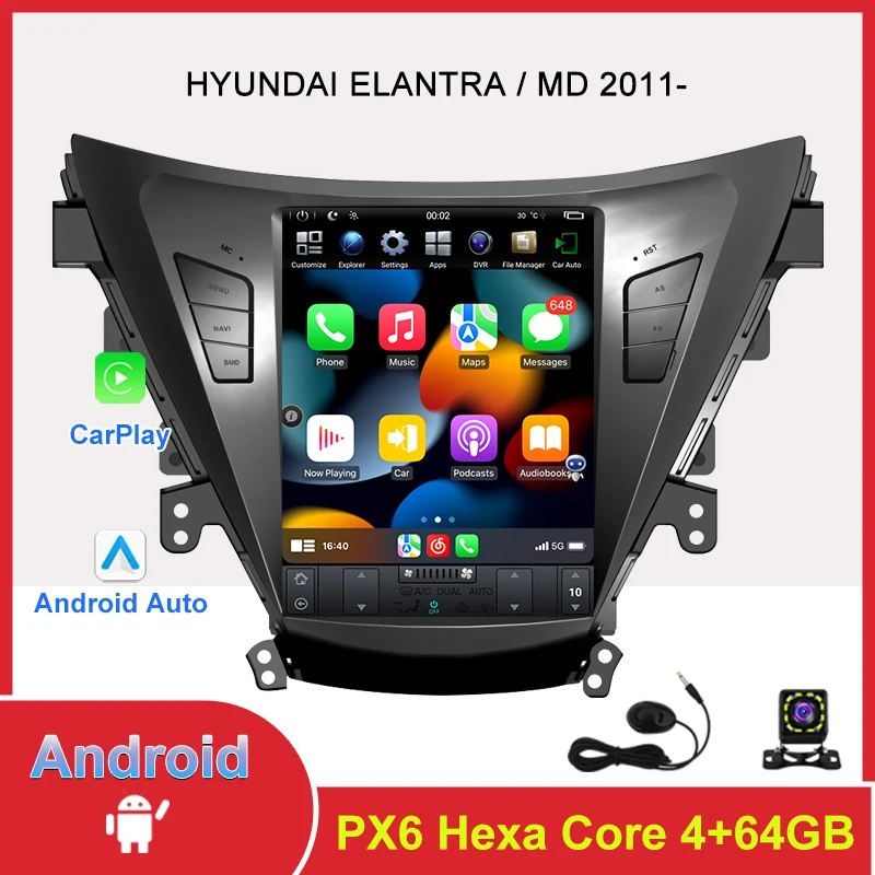 

Android 9.0 Tesla Style Screen Car Radio for Hyundai Elantra MD 2011- GPS Navigation Carplay 10.4 Inch 4G Stereo Headunit Player
