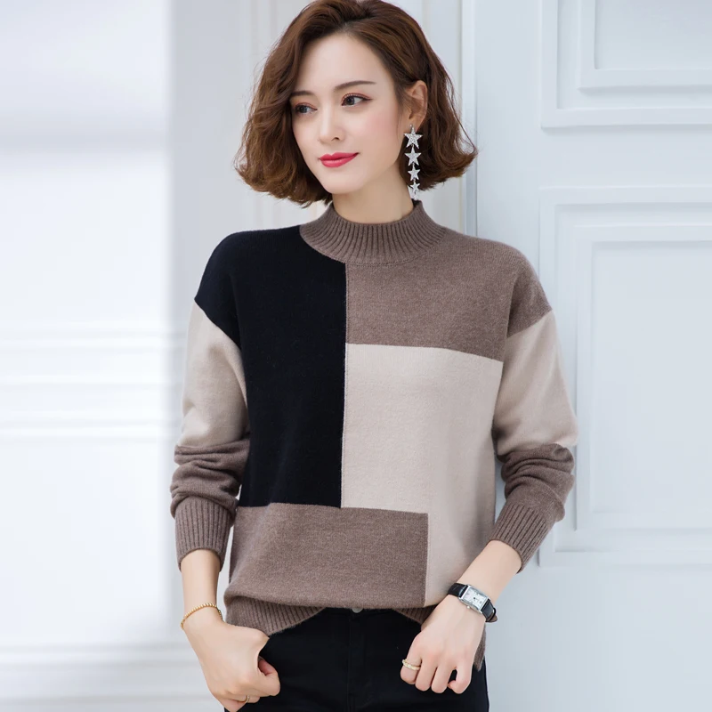 

High Neck Soft Sweater 100% Wool Knit Long Sleeve Women Fashion Ing Pullover High Quality H00203