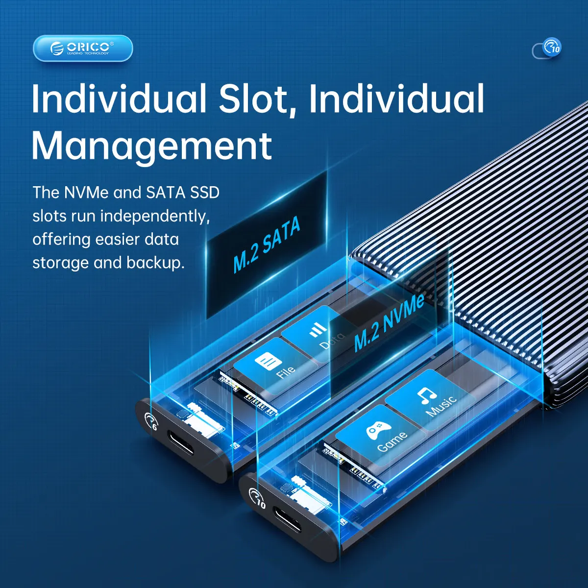 Nvme Gabinete Ssd Dual Bay Usb 3.1 Gen2 10gbps para m Key m & b Key Pcie Ssd com Colete de Refrigeração Embutido Orico-m2 - Imagem 3