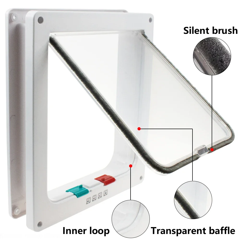 Flap Door with 4 Way Security Lock For Small Dogs Cats Kitten Plastic Small Pet Gate Kit Home Cat Doors cat door pet door