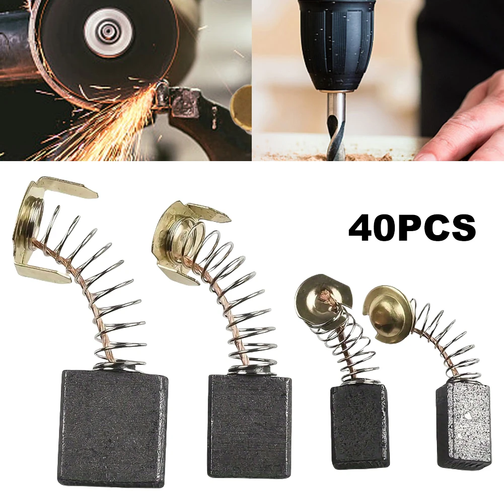 40Pcs Electric Motor Carbon Brushes 10 Different Sizes for Replacement Repair Power Tool Part