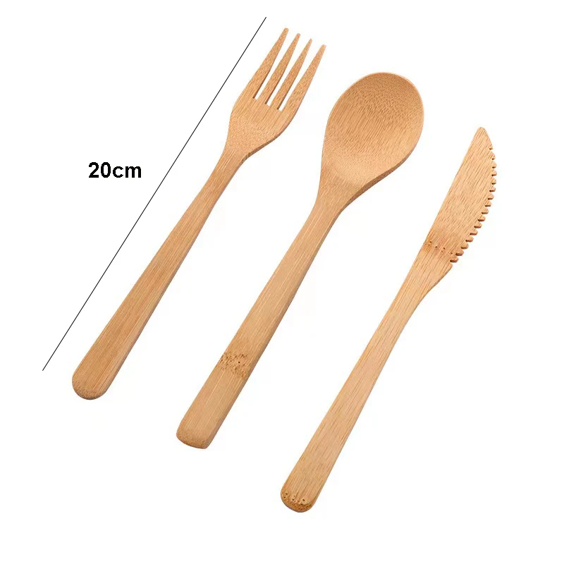 Bamboo Cutlery Set 3pcs/set with Cutlery Bag Reusable Wooden Fork Spoon Knife Set Tableware Nature bamboo Travel