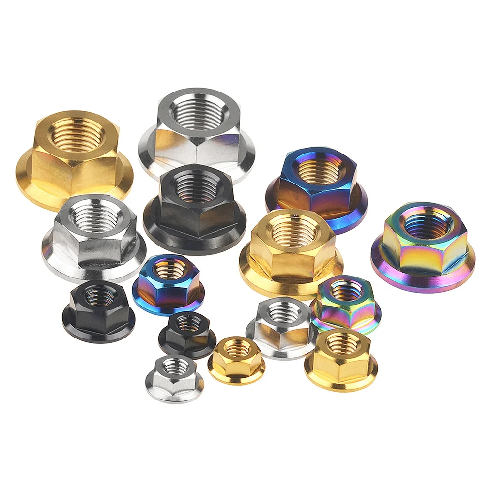 1 Pz Titan Legierung Flansch Hexagon Muttern M4 M5 M6 M8 M10 M12 Silber/Gold/Bunte Fur Fahrrad Radfahren Motorrad Auto