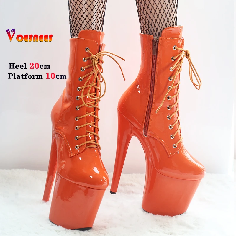 New Orange 20CM 8inches Women Ankle Boots PU Upper Sexy Exotic High Heel Platform Party Pole Dance Shoes Fetish Striptease Heels