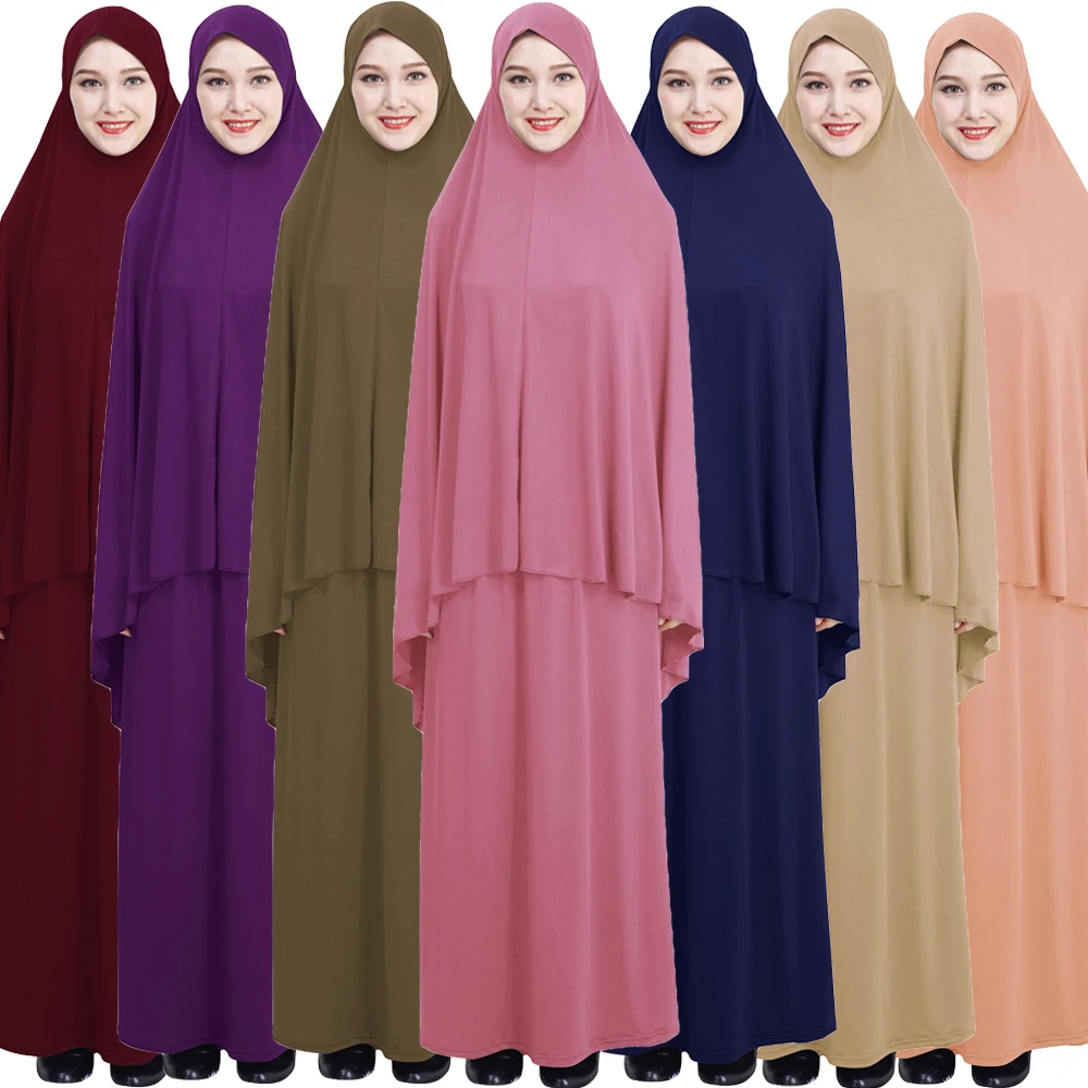 

Ramadan Women 2 Piece Muslim Prayer Set Khimar Abaya Overhead Hijab+Skirt Full Cover Islam Clothing Middle East Worship Service