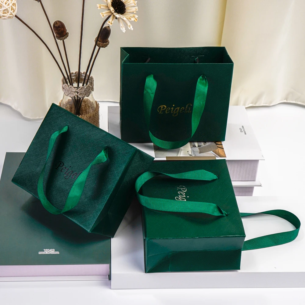 Luxury Green Grocery Bags 24/30/50pcs Bulk Green Paper Tote