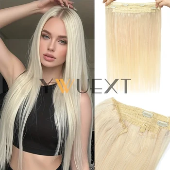 Fish Line Hair Extensions Human Hair 12"-24" Invisible Wire In Human Hair Extensions with Clips On Weft Hair For Women 60-100g