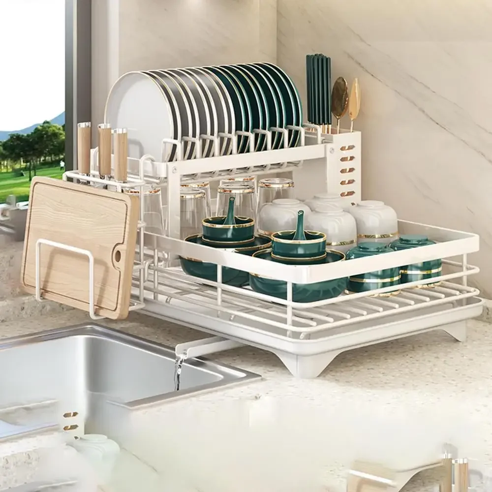 Dish Drying Rack Kitchen Cabinet Storage with Drainboard Cutlery Storage Holder Stainles Steel Dish Rack Kitchen Counter Drainer dish drying rack