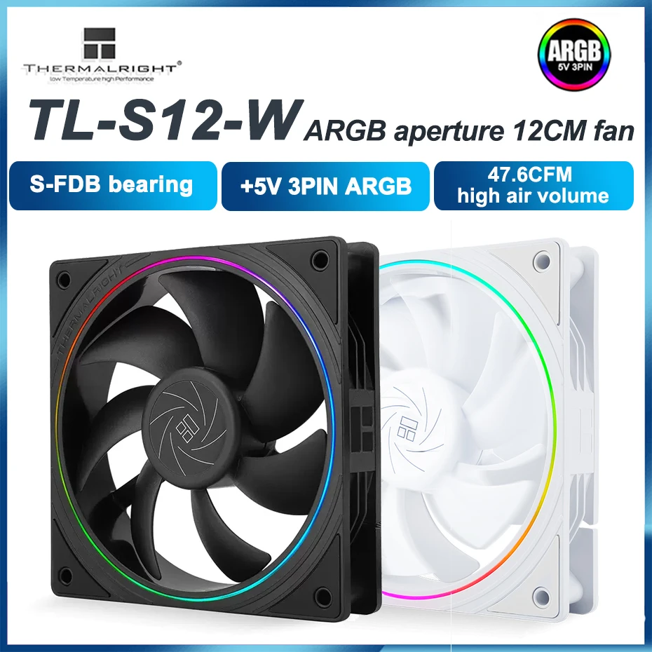 Thermalright TLS12W 5V 3PIN ARGB Aperture PC Case Fan Temperature Control WaterCooling