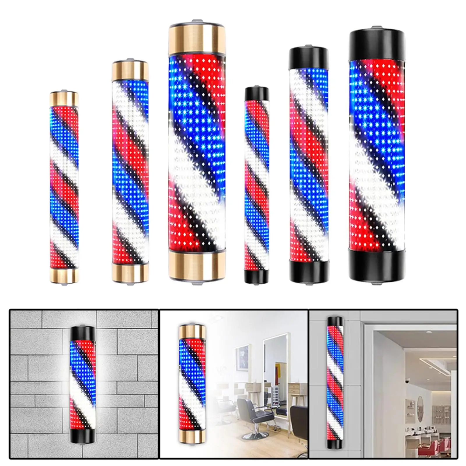 Waterproof Barber Shop Pole Rotating Light Hair Salon Indoor Neon Signs Wall Mounted Lighting Hairdressing Stripes Lights