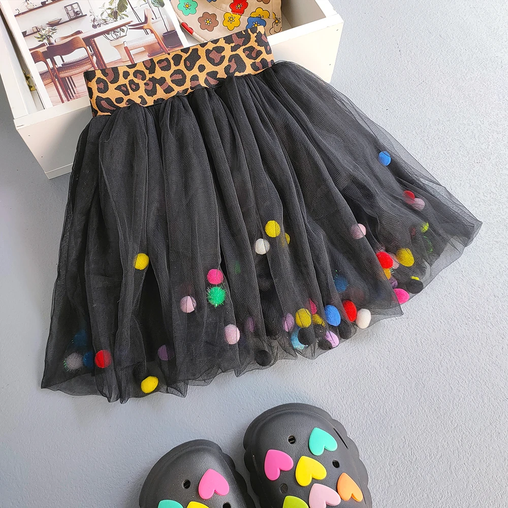 Ballet Tutu Skirt Children Skirts Baby Girls Tutu Skirts Kids Elastic Waist Pettiskirt Girl Princess Tulle Skirt Colorful Pompom mini Skirts Children Clothing