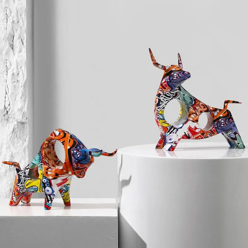 

Statue Bull Sculpture Home Decor Animal Figurines Graffiti Decoration Home Tabletop Statues Bulls Figurines Cabinet