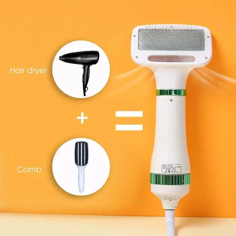 2-In-1 Pet Hair Dryer with Slicker Brush for Cat and Dog Brush Professional Home Grooming Furry Drying Portable Dog Blower